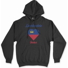 Cix Vaduz Lihteştayn Bayraklı Kalpli Siyah Sweatshirt Hoodie