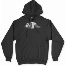 Cix Uyuyan Panda Baskılı Siyah Sweatshirt Hoodie