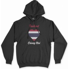 Cix Chiang Mai Tayland Bayraklı Kalpli Siyah Sweatshirt Hoodie