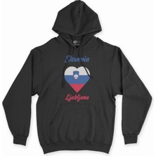 Cix Ljubljana Slovenya Bayraklı Kalpli Siyah Sweatshirt Hoodie