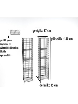 Uyan Home 5 Raflı Metal Tel Kitaplık Çok Amaçlı Kurulum Gerektirmeyen Dolap