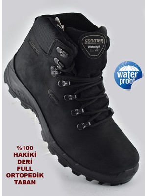 1231 Scooter Ortopedik SU GEÇİRMEZ Hakiki Deri Outdoor Erkek Siyah Bot Ayakkabı