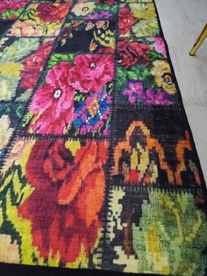 Kaymaz Tabanlı Yıkanabilir Patchwork Kilim Desenli Dokuma Taban Halı