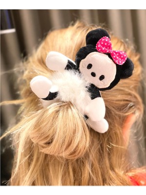 Queen Aksesuar Pofuduk Tüylü Peluş Minnie Mouse Oyuncak Lastik Toka Yetişkin Çocuk Tokası Beyaz