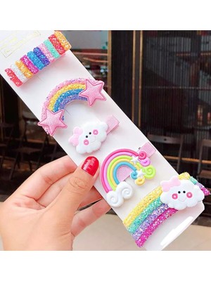 Queen Aksesuar Simli Pullu Gökkuşağı Renkli Çocuk Bebek Toka Seti