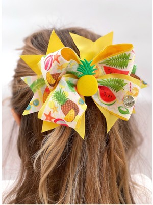 Queen Aksesuar Özel Tasarım Lüks Katlı Büyük Katlı Fiyonk Toka Yetişkin Çocuk Tokası Metal Klipsli Meyveli Ananaslı