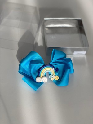 Queen Aksesuar Mavi Gökkuşağı Süslü Kız Çocuk Bebek  Doğum Günü Hediye  Klipsli Toka