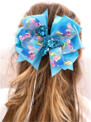 Queen Aksesuar Özel Tasarım Lüks Büyük Katlı Fiyonk Toka Yetişkin Çocuk Tokası Mavi Pullu Denizkızı Deniz Kızı