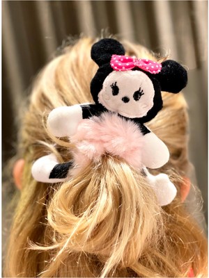 Queen Aksesuar Pofuduk Tüylü Peluş Minnie Mouse Oyuncak Lastik Toka Yetişkin Çocuk Tokası Pembe