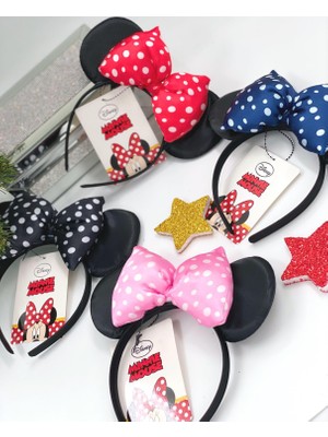 Queen Aksesuar Lisanslı Disney Minnie Mouse Puantiyeli Fiyonk Saten Taç Çocuk Yetişkin Tacı Lacivert