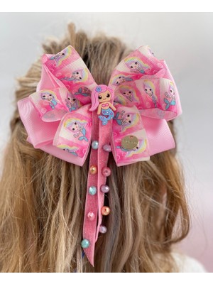 Queen Aksesuar Özel Tasarım Deniz Kızı Sarkıt Taşlı Katlı Fiyonk Çocuk Yetişkin Pembe Metal Pensli Toka