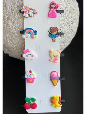 Queen Aksesuar 10 Lu Mini Figürlü Uyuyan Güzel Prenses Dondurma Unicorn Flamingo Gökkuşağı Bebek Çocuk Toka Seti N6