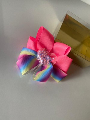 Queen Aksesuar Neon Pembe Şeffaf Kalp Figürlü Kız Çocuk Bebek  Doğum Günü Hediye  Pensli Toka