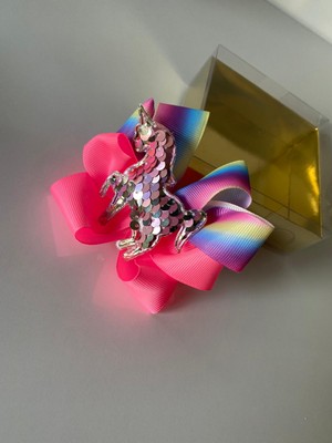 Queen Aksesuar Neon Pembe Parlak At Figürlü Kız Çocuk Bebek  Doğum Günü Hediye  Pensli Toka