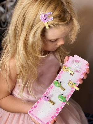 Queen Aksesuar Hareketli Pullu 6lı Hayvan Toka Seti Ayıcık Kurbağa Tavşan Çocuk Bebek