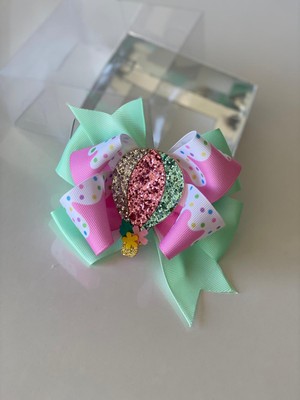 Queen Aksesuar Su Yeşili  Renkli Ice Dondurma Simli Pullu Balon Metal Pensli Toka  Anne Kız Çocuk