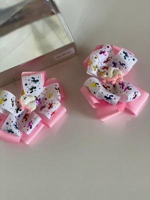 Queen Aksesuar Pembe 2' Li Unicornlu  Kız Çocuk Bebek  Doğum Günü Hediye  Klipsli Pensli Toka