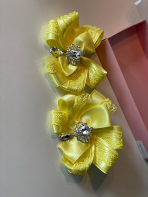 Queen Aksesuar Sarı 2' Li Kristal Taş Prenses Broşlu Anne Kız Çocuk Bebek Hediye Pensli Toka