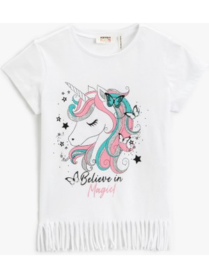 Koton Unicorn Baskılı Püsküllü Tişört Kısa Kollu