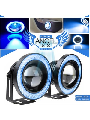 STS Oto Aksesuar Universal Mercekli LED Angel Sis Farı, 76MM Buz Mavi Renk