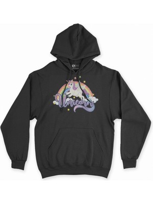 Cix Unicorn Tasarımlı Siyah Sweatshirt Hoodie