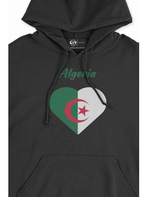 Cix Cezayir Bayraklı Kalpli Siyah Sweatshirt Hoodie