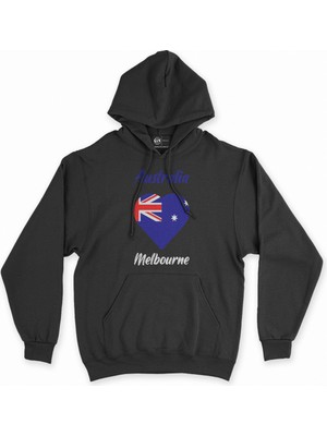 Cix Melbourne Avusturalya Bayraklı Kalpli Siyah Sweatshirt Hoodie