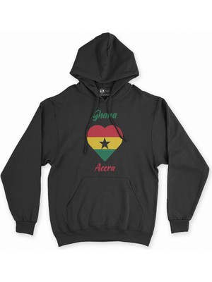 Cix Accra Gana Bayraklı Kalpli Siyah Sweatshirt Hoodie