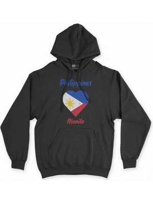 Cix Manila Filipinler Bayraklı Kalpli Siyah Sweatshirt Hoodie