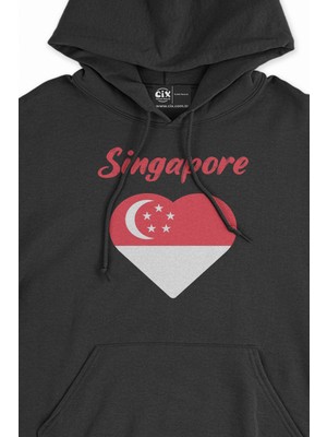 Cix Singapur Bayraklı Kalpli Siyah Sweatshirt Hoodie