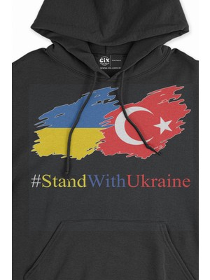 Cix Stand With Ukraine Ukrayna Türkiye Siyah Sweatshirt Hoodie