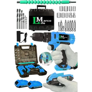 Marco Life Alman Teknoloji 58V 10AH Bakır Sargı Metal Şanzıman Çift Akülü Şarjlı Vidalama Matkap 27PCS