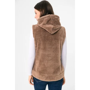 Kadın Vizon Kapşonlu Kolsuz Peluş Yelek