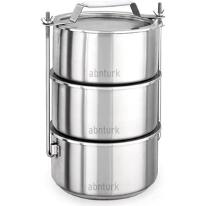 15-20 Kişilik Temek Taşıyıcı Karavana 20X15CM Tabldot Tipi Paslanmaz Çelik 3lü Sefer Tası Vidalı Mod