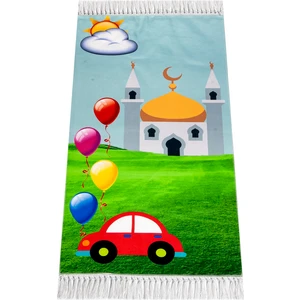 İhvan Online Dijital Baskılı Çocuk Seccadesi - Arabalı Camili - 44 x 78 cm