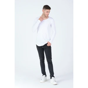 The One Siyah Pis Yaka Oval Kesim Uzun Kol %100 Pamuk Basic Slim T-Shirt