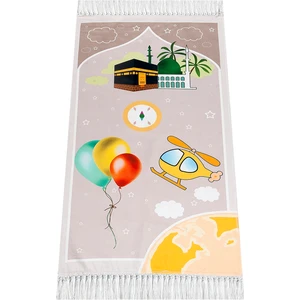 İhvan Online Dijital Baskılı Çocuk Seccadesi - Balonlu Kabeli Kahverengi - 44 x 78 cm