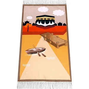 İhvan Online Dijital Baskılı Çocuk Seccadesi - Kayıklı Kabeli Kahverengi - 44 x 78 cm