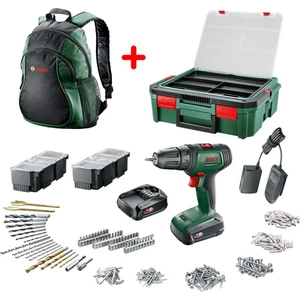 Universaldrill 18V Akülü Matkap 1,5AH, Çiftakü Sbx + 241 Aksesuar Seti Bosch Yeşil Sırt Çantası
