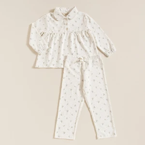 Pijama Set Baskılı Ekru