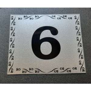 Kapı Numarası 10X12 cm  Metalik Gümüş Gri Üzeri Siyah Baskı Kendinden Yapışkanlı No:6
