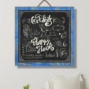 Çanakcı Ahşap Ev Dekorasyon Ahşap Yazı Tahtası Kara Tahta Duvar Süsü Duvar Dekoru 60 x 60 cm