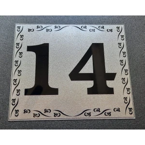 Kapı Numarası 10X12 cm  Metalik Gümüş Gri Üzeri Siyah Baskı Kendinden Yapışkanlı No:14