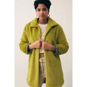 Leopar Astarlı Peluş Kaban - Yağ Yeşili