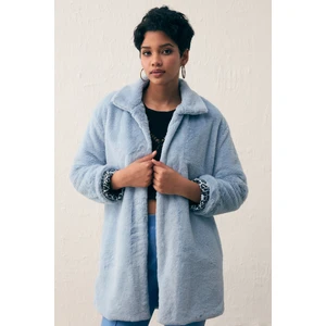 Leopar Astarlı Peluş Kaban - Bebe Mavi