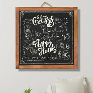 Çanakcı Ahşap Ev Dekorasyon Ahşap Yazı Tahtası Kara Tahta Duvar Süsü Duvar Dekoru 60 x 60 cm