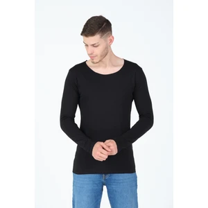 The One Siyah Kesik Yaka Uzun Kol %100 Pamuk Basic T-Shirt