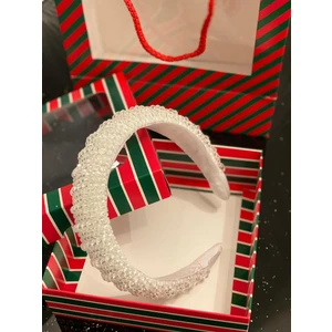 Queen Aksesuar Yılbaşı Özel Gün Lüks Kristal Taş Kaplamalı Kadın Tacı Taşlı Taç Hediye Kutulu Kına Nişan Beyaz