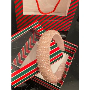 Queen Aksesuar Yılbaşı Özel Gün Lüks Kristal Taş Kaplamalı Bombeli Tacı Taşlı Taç Hediye Kutulu Kına Nişan Pembe