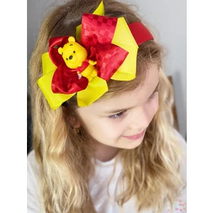 Queen Aksesuar Özel Lüks Tasarım Disney Winnie The Pooh Ayıcık Fiyonklu Kırmızı Sarı Saten Taç Çocuk Tacı